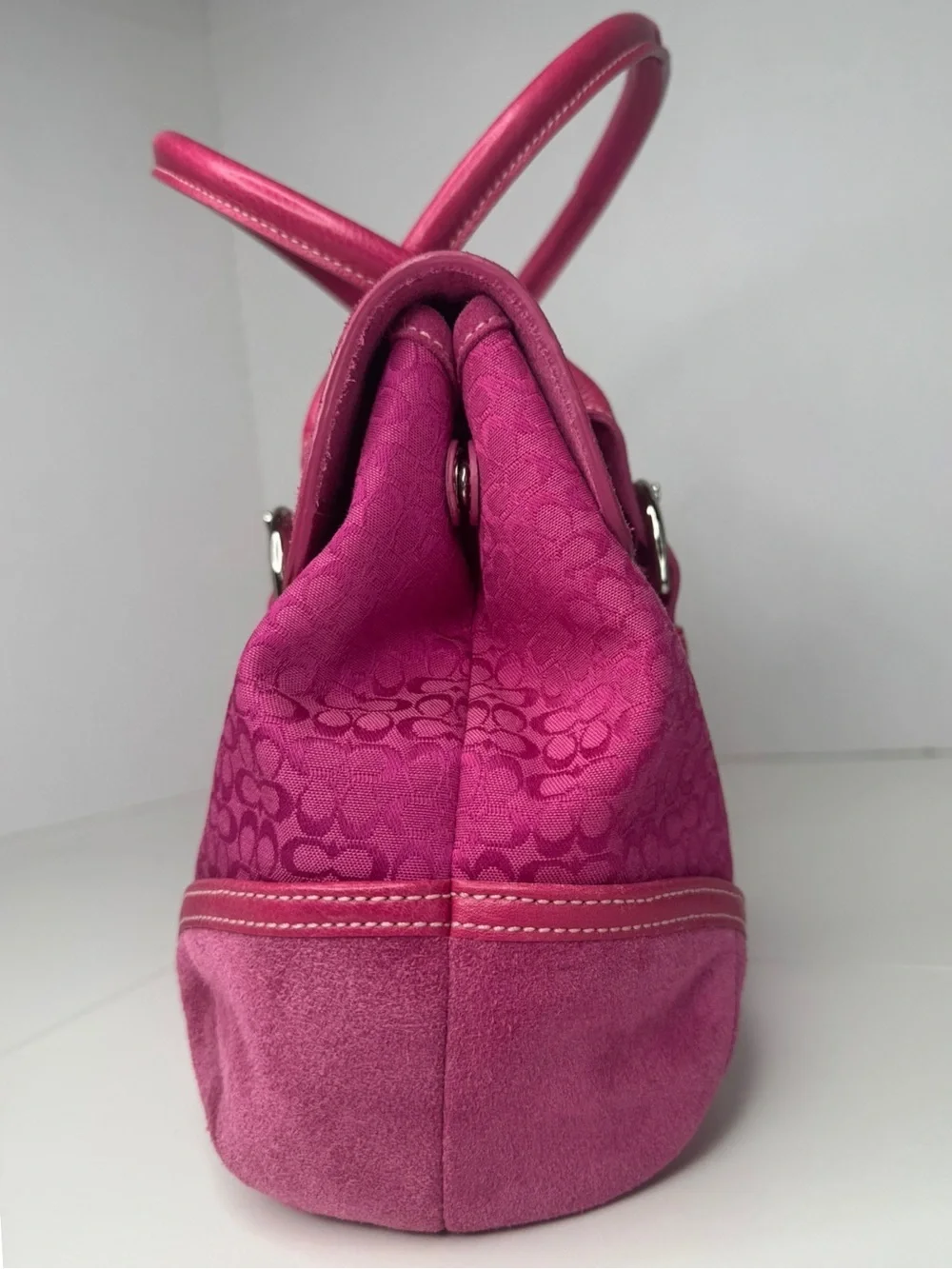Coach 2004 Signature C Y2K Pink SoHo Hampton Flap Leather And Suede Bag